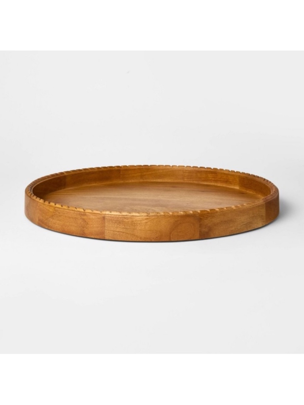 Studio McGee Threshold Wooden Braided Edge Wood Tray Light Brown Natural NEW